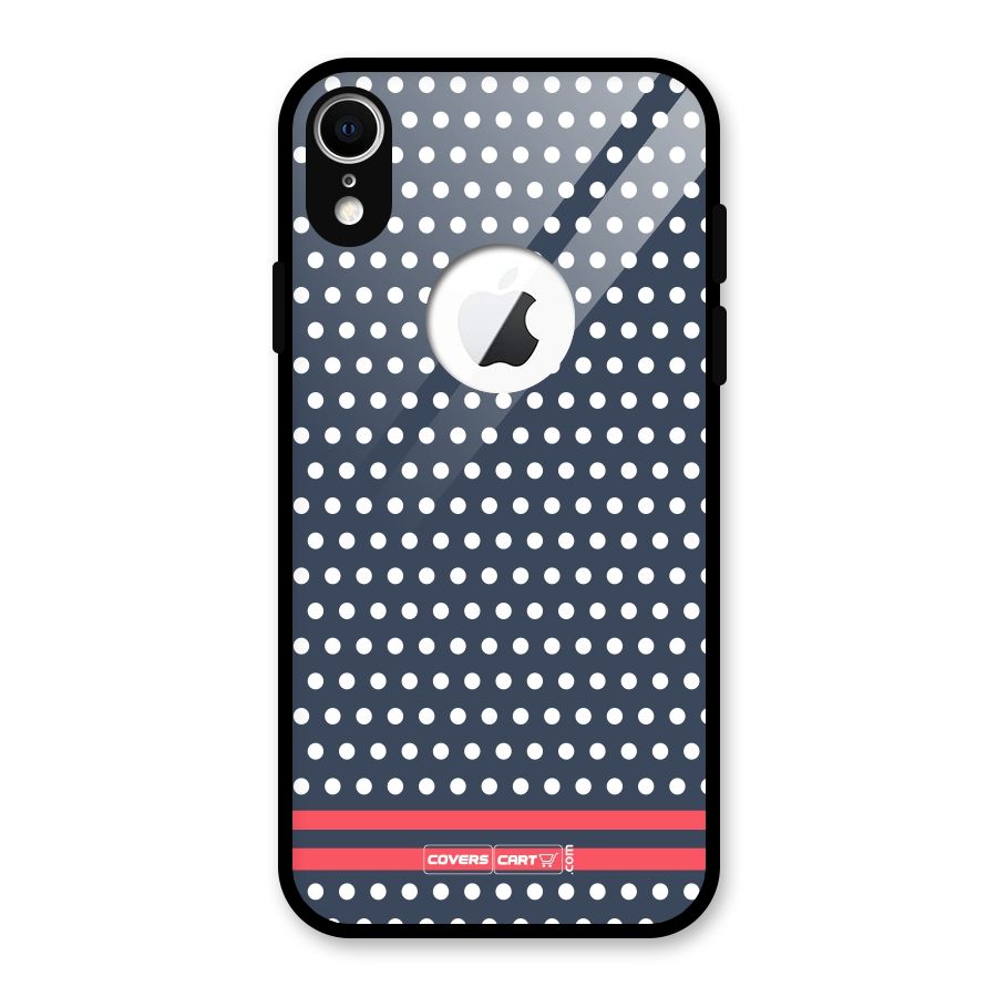 Classic Polka Dots Glass Back Case for iPhone XR Logo Cut
