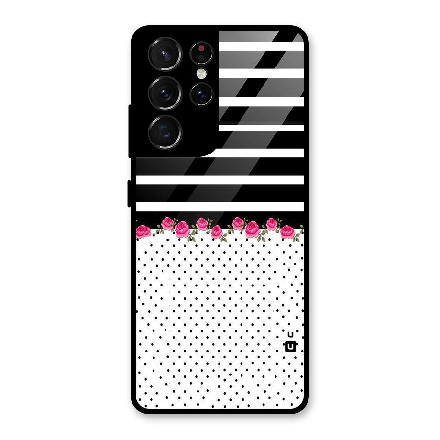 Classic Polka Stripes Glass Back Case for Galaxy S21 Ultra 5G