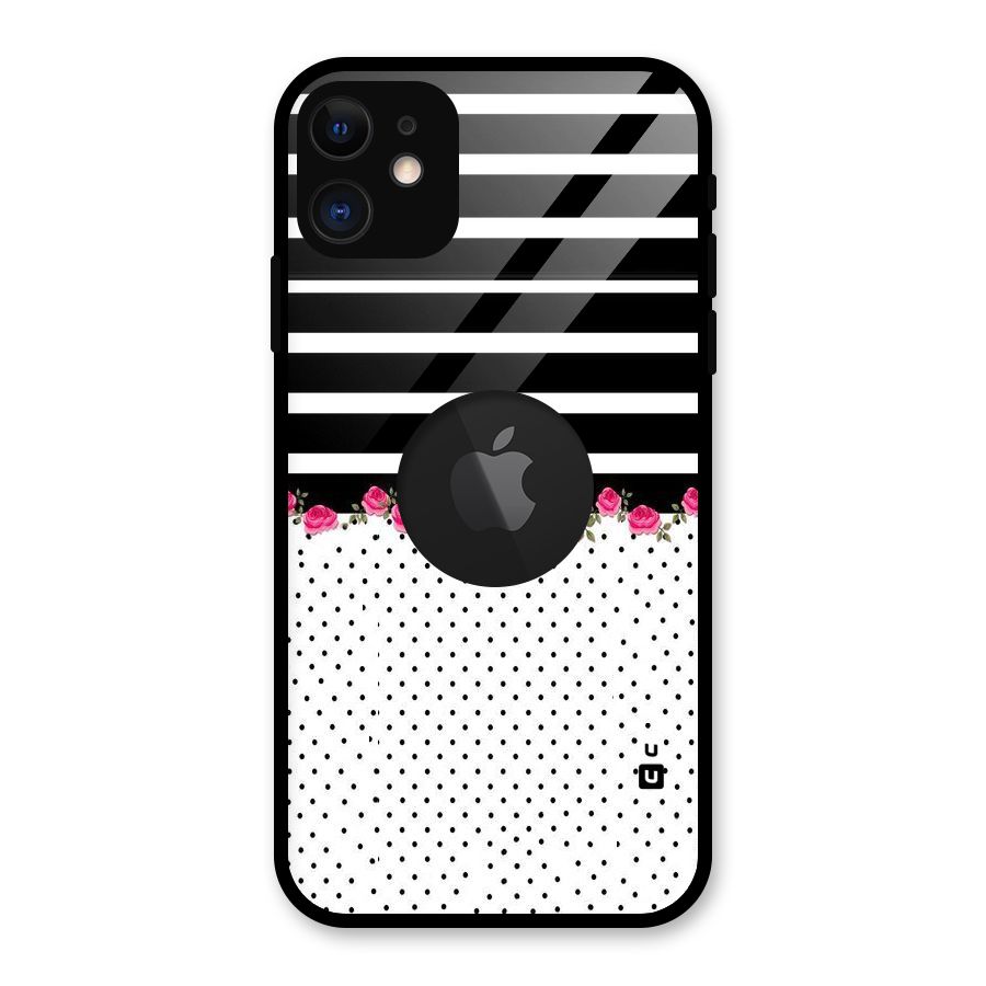 Classic Polka Stripes Glass Back Case for iPhone 11 Logo Cut