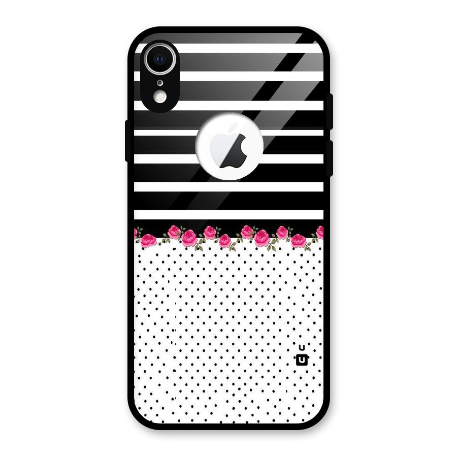 Classic Polka Stripes Glass Back Case for iPhone XR Logo Cut
