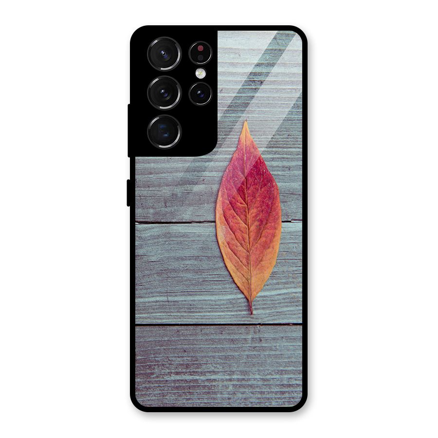 Classic Wood Leaf Glass Back Case for Galaxy S21 Ultra 5G