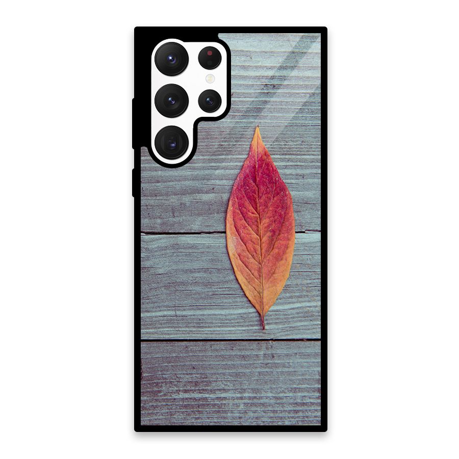 Classic Wood Leaf Glass Back Case for Galaxy S22 Ultra 5G