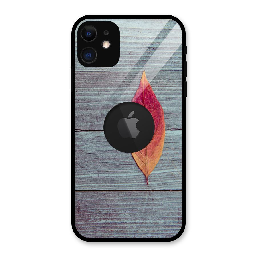 Classic Wood Leaf Glass Back Case for iPhone 11 Logo Cut