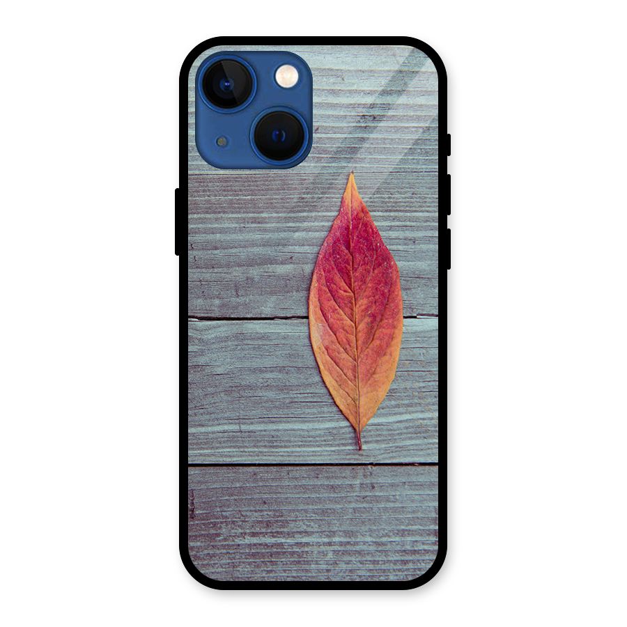 Classic Wood Leaf Glass Back Case for iPhone 13 Mini