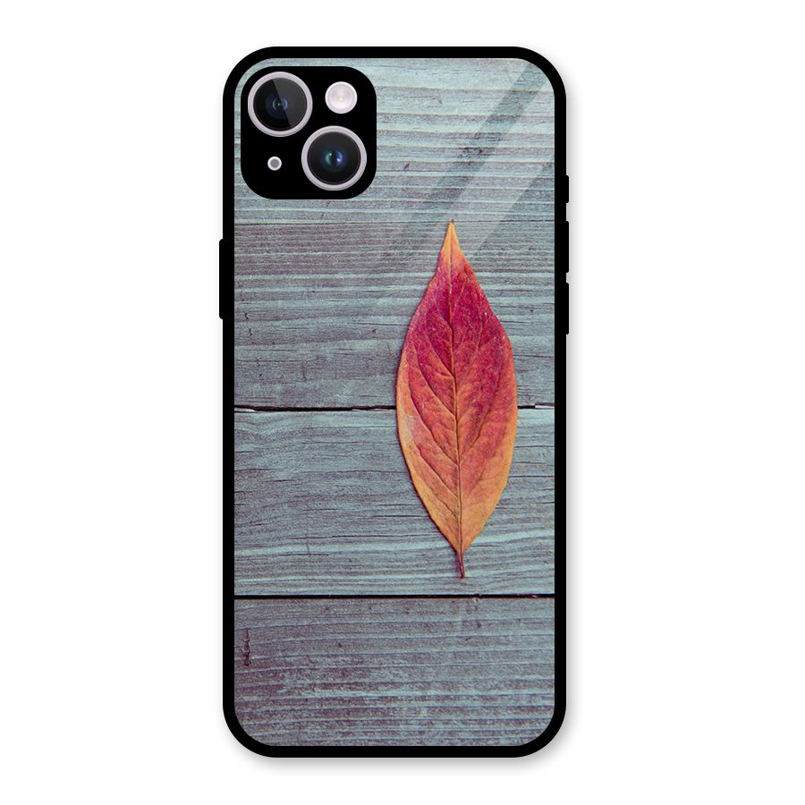 Classic Wood Leaf Glass Back Case for iPhone 14 Plus