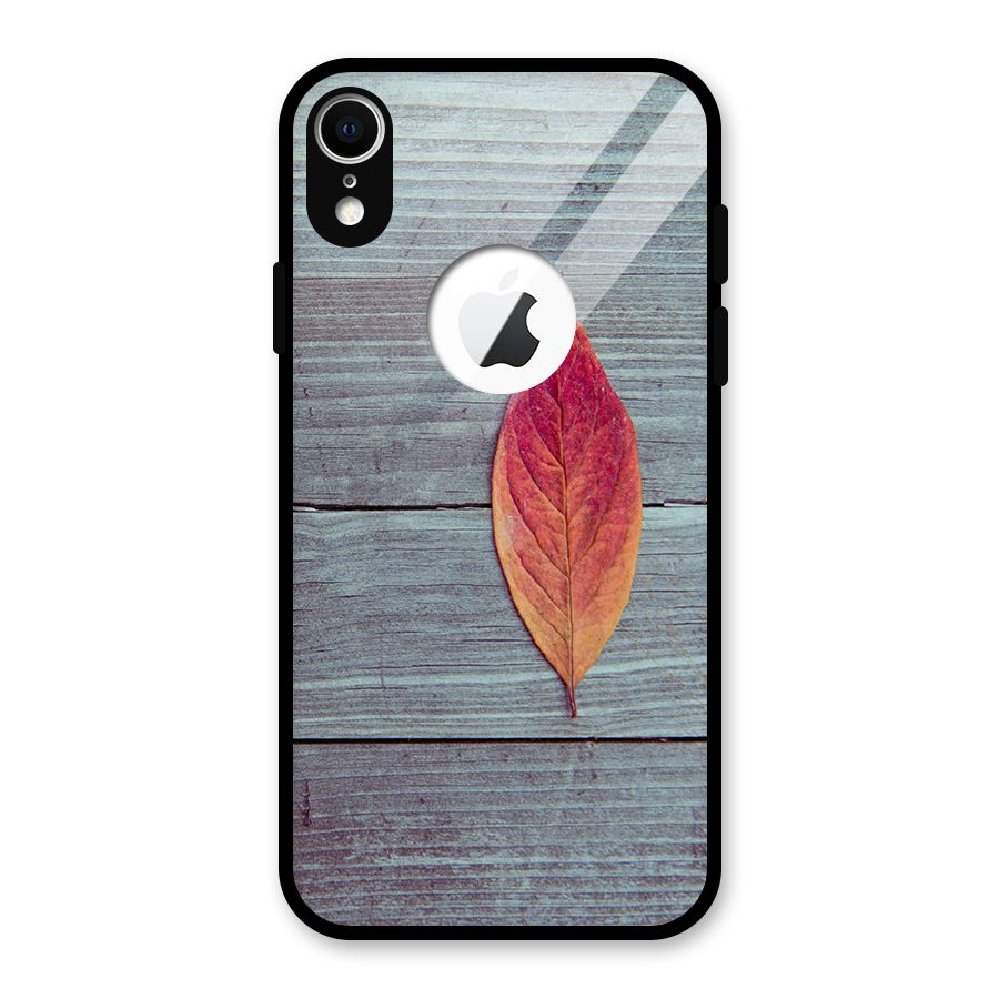 Classic Wood Leaf Glass Back Case for iPhone XR Logo Cut