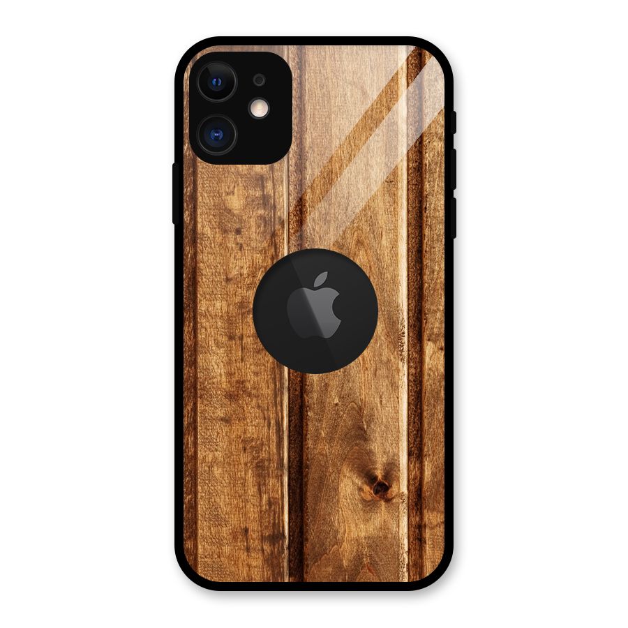 Classic Wood Print Glass Back Case for iPhone 11 Logo Cut