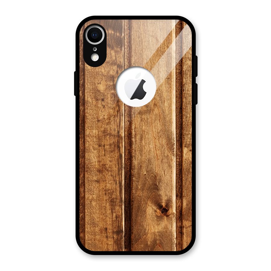Classic Wood Print Glass Back Case for iPhone XR Logo Cut