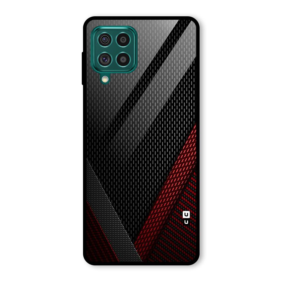 Classy Black Red Design Glass Back Case for Galaxy F62