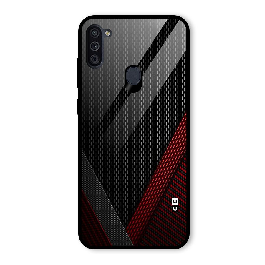 Classy Black Red Design Glass Back Case for Galaxy M11