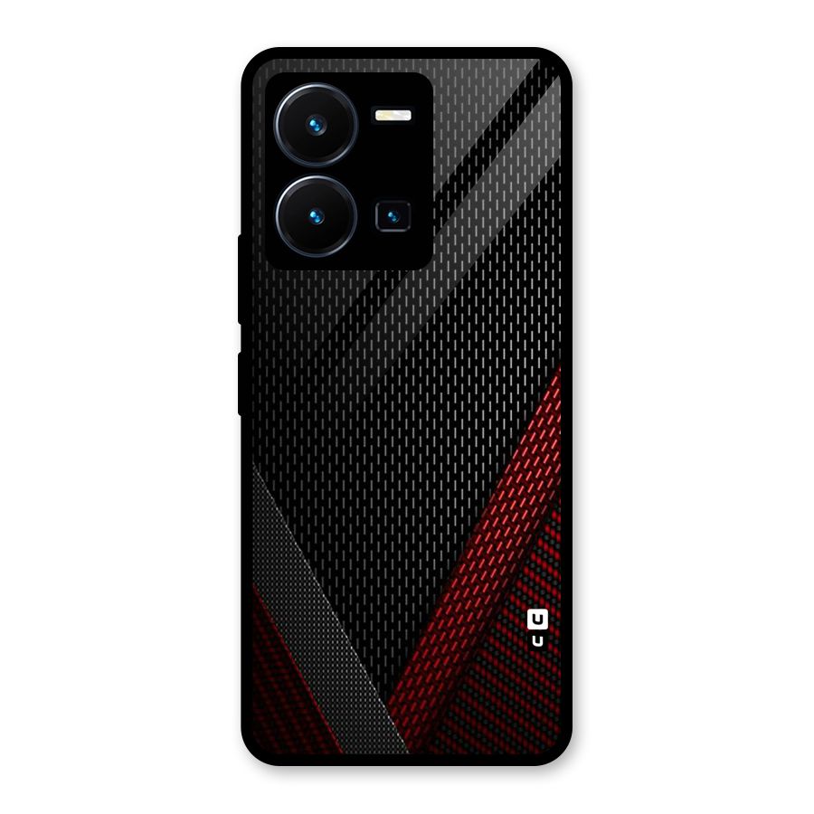 Classy Black Red Design Glass Back Case for Vivo Y35