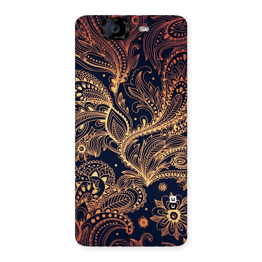 Classy Golden Leafy Design Back Case for Canvas Knight A350