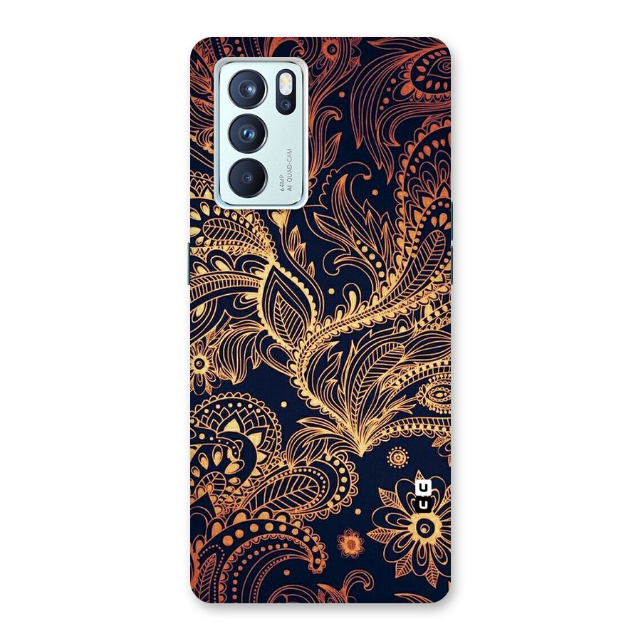 Classy Golden Leafy Design Back Case for Oppo Reno6 Pro 5G