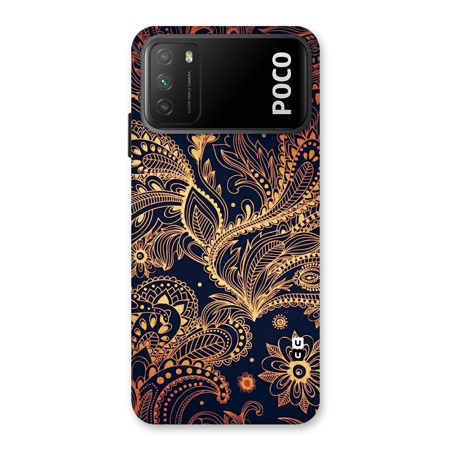 Classy Golden Leafy Design Back Case for Poco M3
