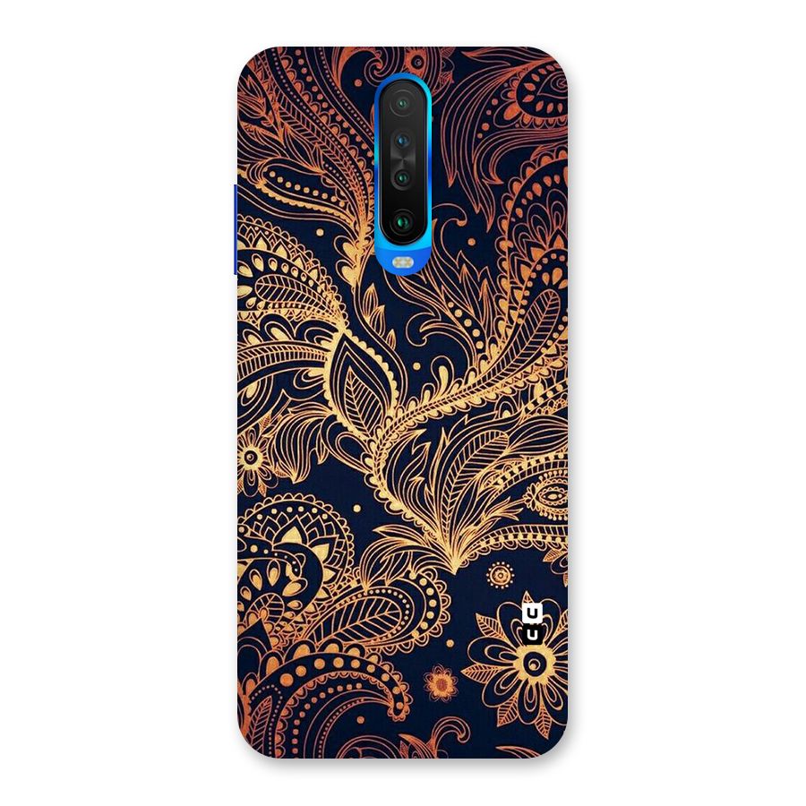 Classy Golden Leafy Design Back Case for Poco X2