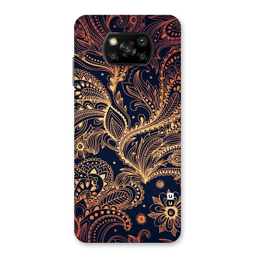 Classy Golden Leafy Design Back Case for Poco X3