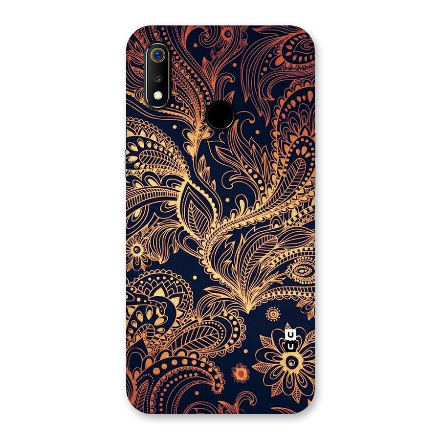 Classy Golden Leafy Design Back Case for Realme 3