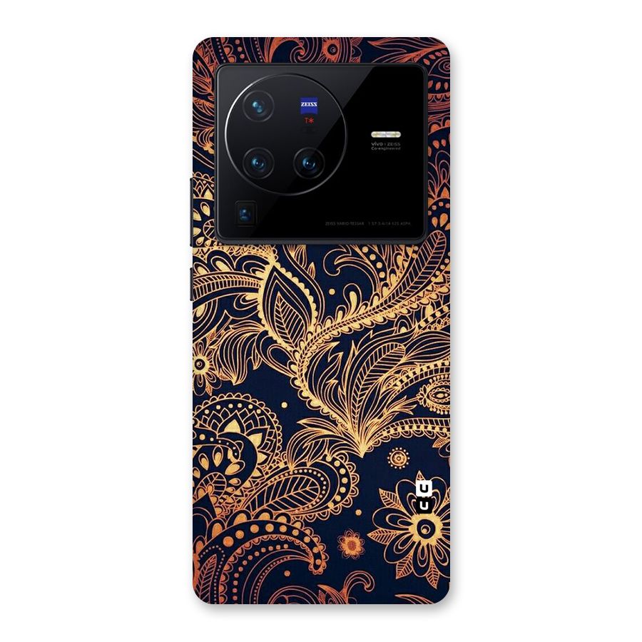 Classy Golden Leafy Design Back Case for Vivo X80 Pro