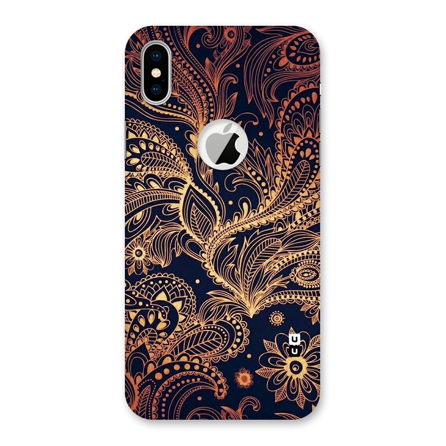 Classy Golden Leafy Design Back Case for iPhone X Logo Cut