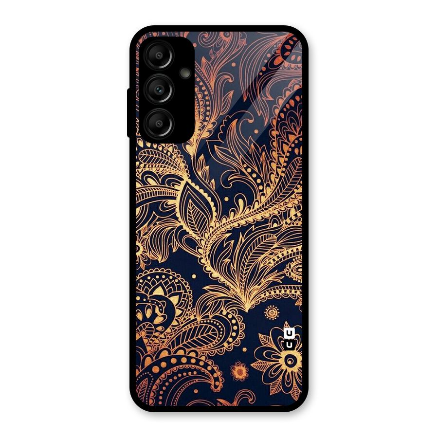 Classy Golden Leafy Design Glass Back Case for Galaxy A14 5G