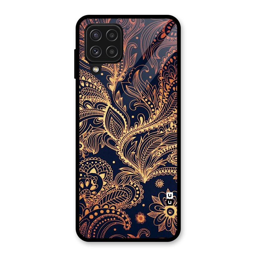 Classy Golden Leafy Design Glass Back Case for Galaxy A22 4G