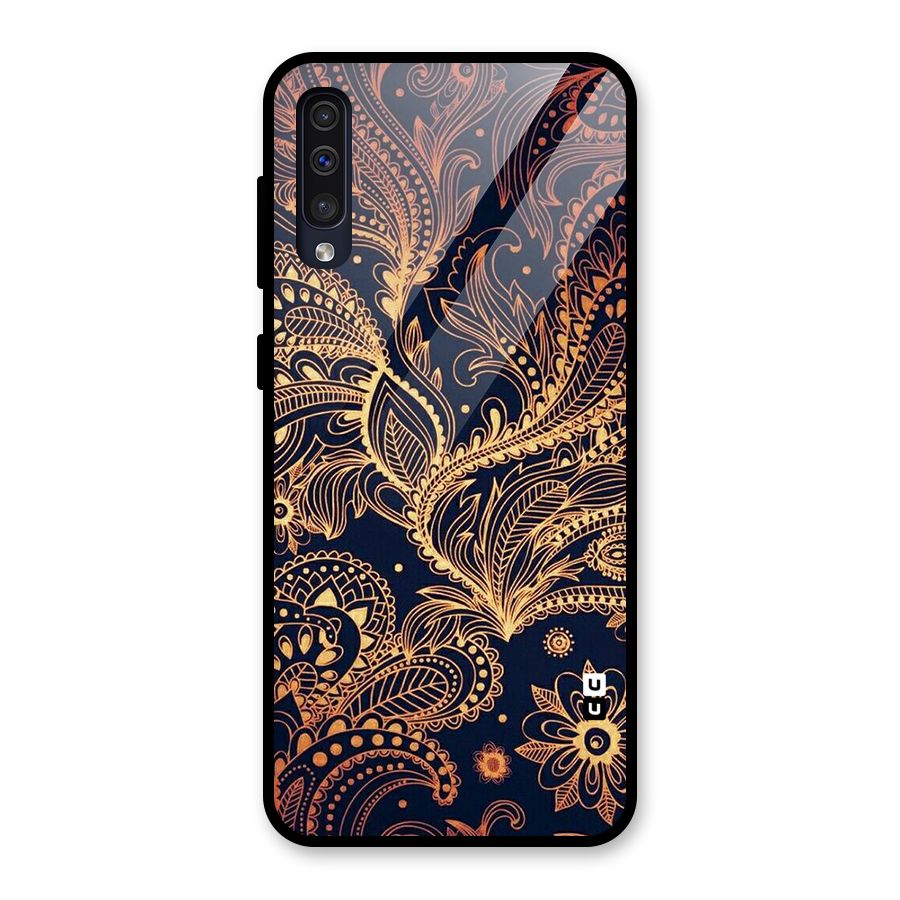 Classy Golden Leafy Design Glass Back Case for Galaxy A30s