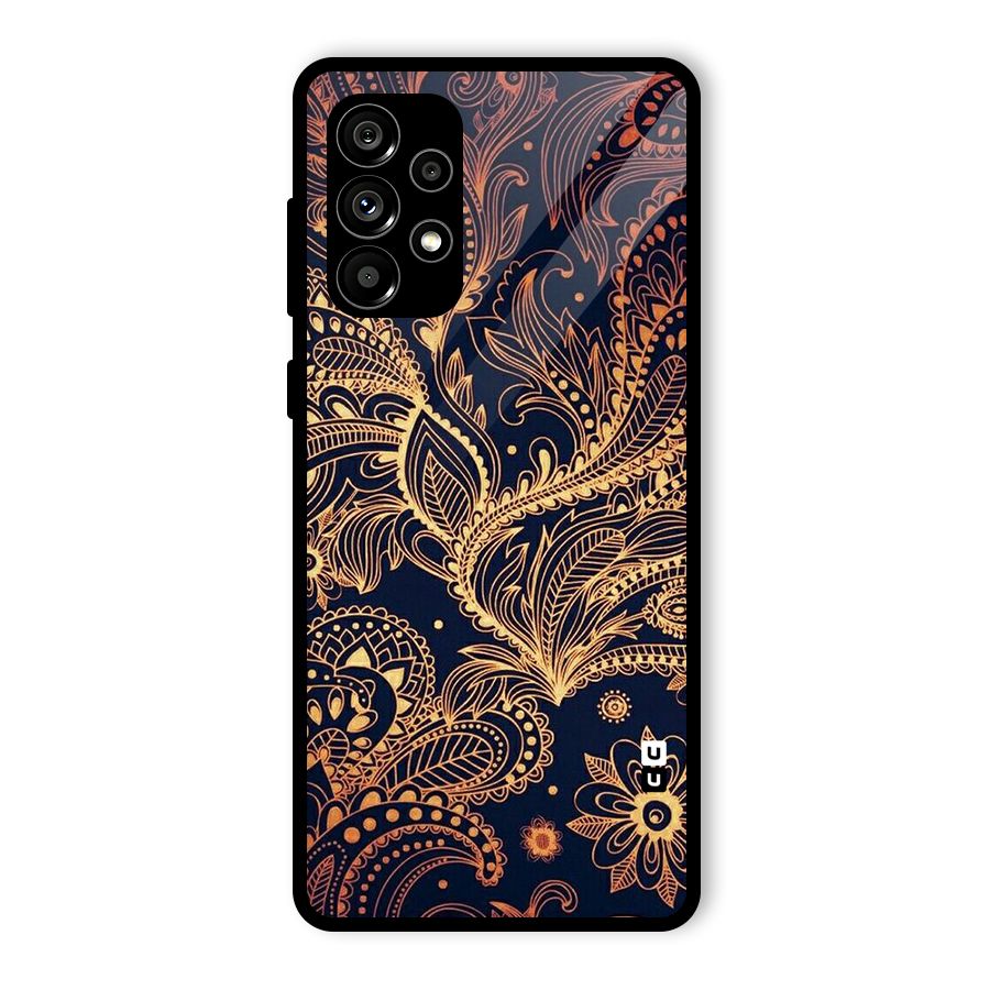 Classy Golden Leafy Design Glass Back Case for Galaxy A73 5G