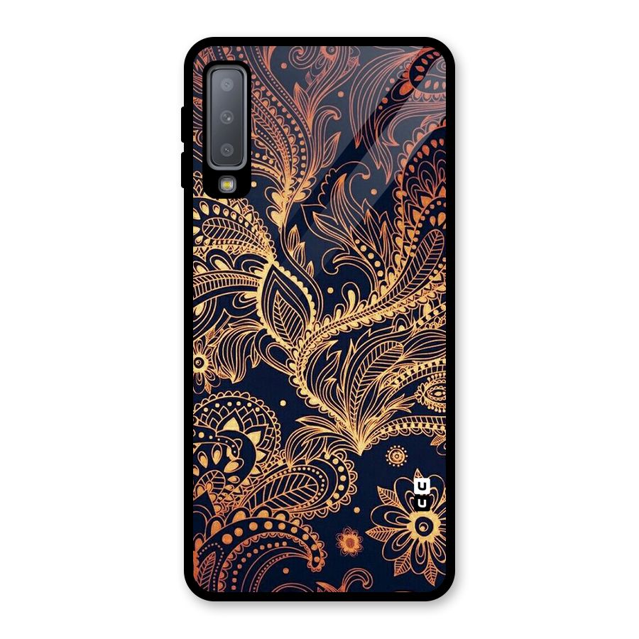 Classy Golden Leafy Design Glass Back Case for Galaxy A7 (2018)