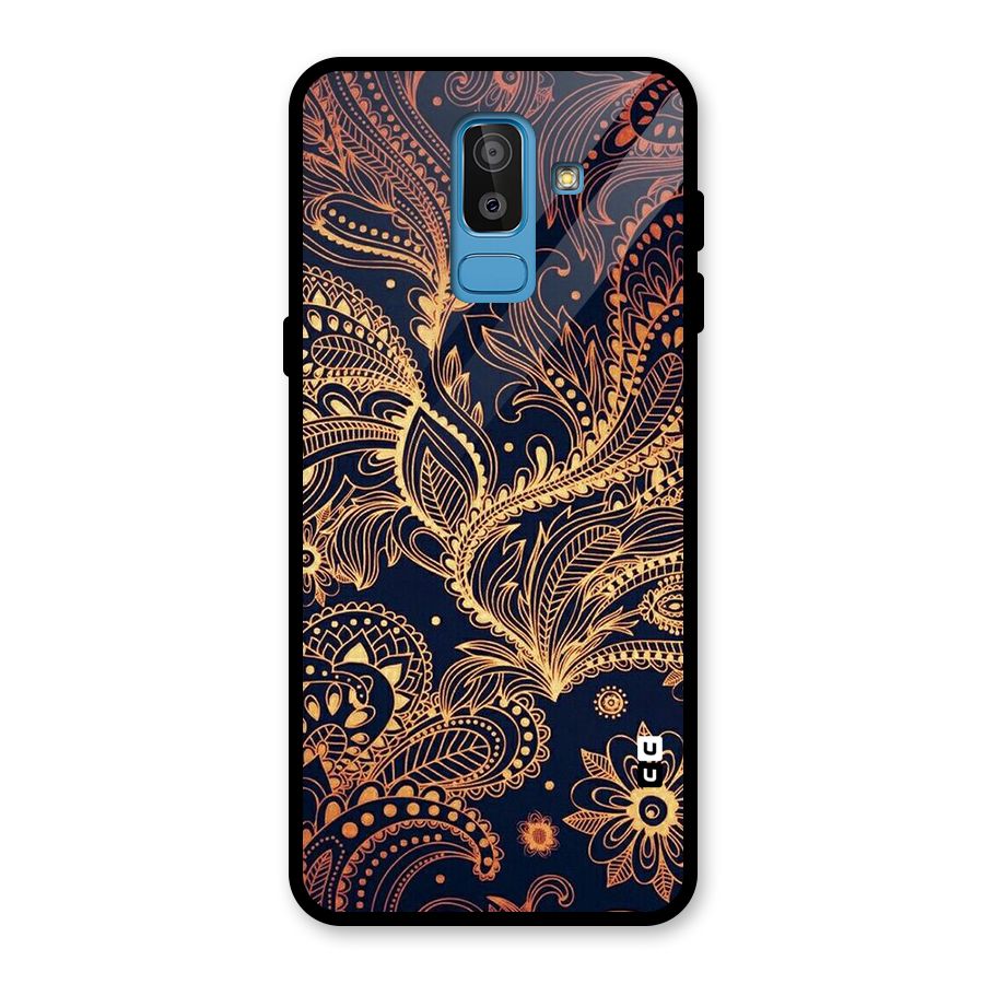 Classy Golden Leafy Design Glass Back Case for Galaxy J8