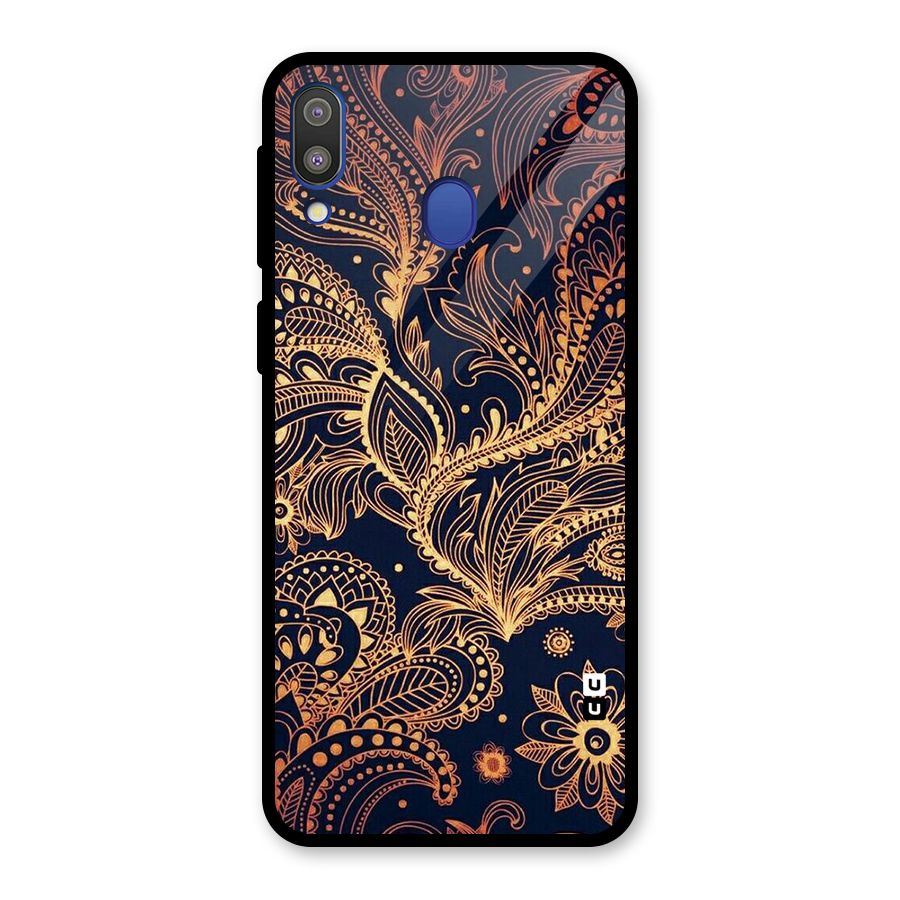 Classy Golden Leafy Design Glass Back Case for Galaxy M20