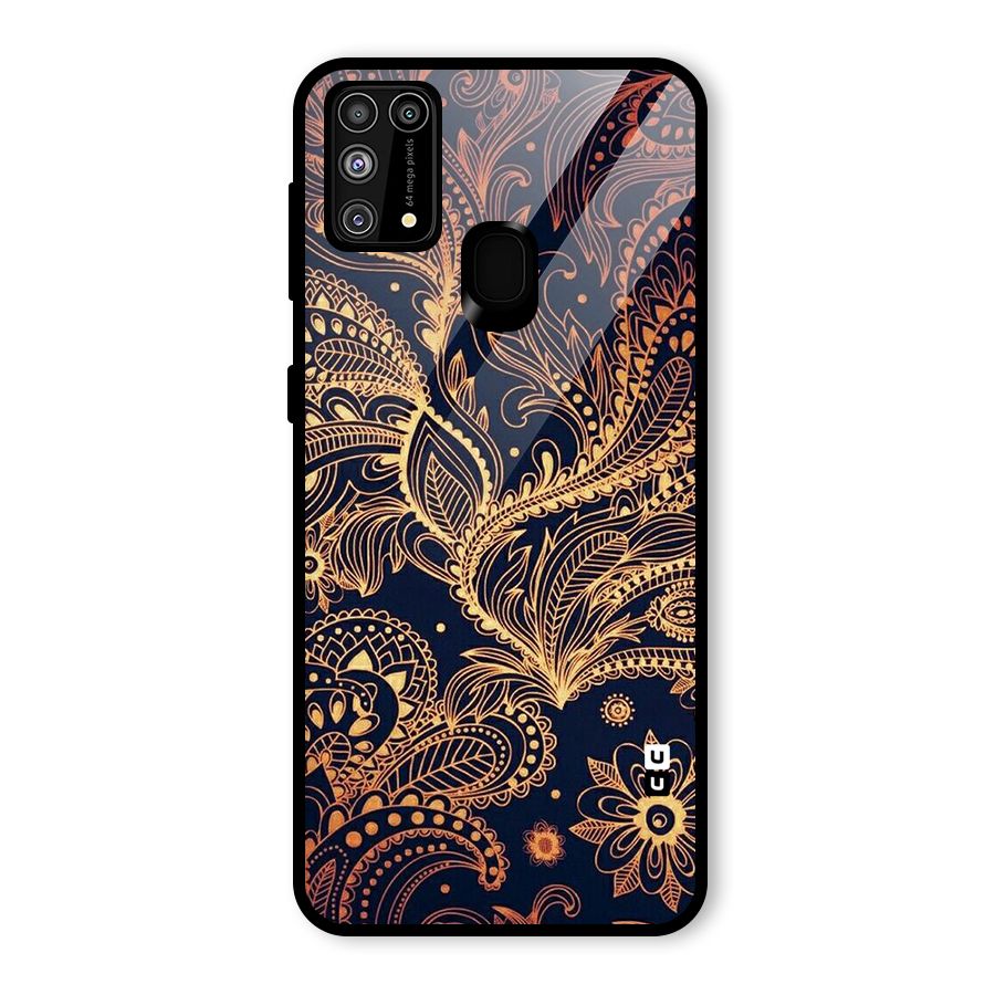 Classy Golden Leafy Design Glass Back Case for Galaxy M31