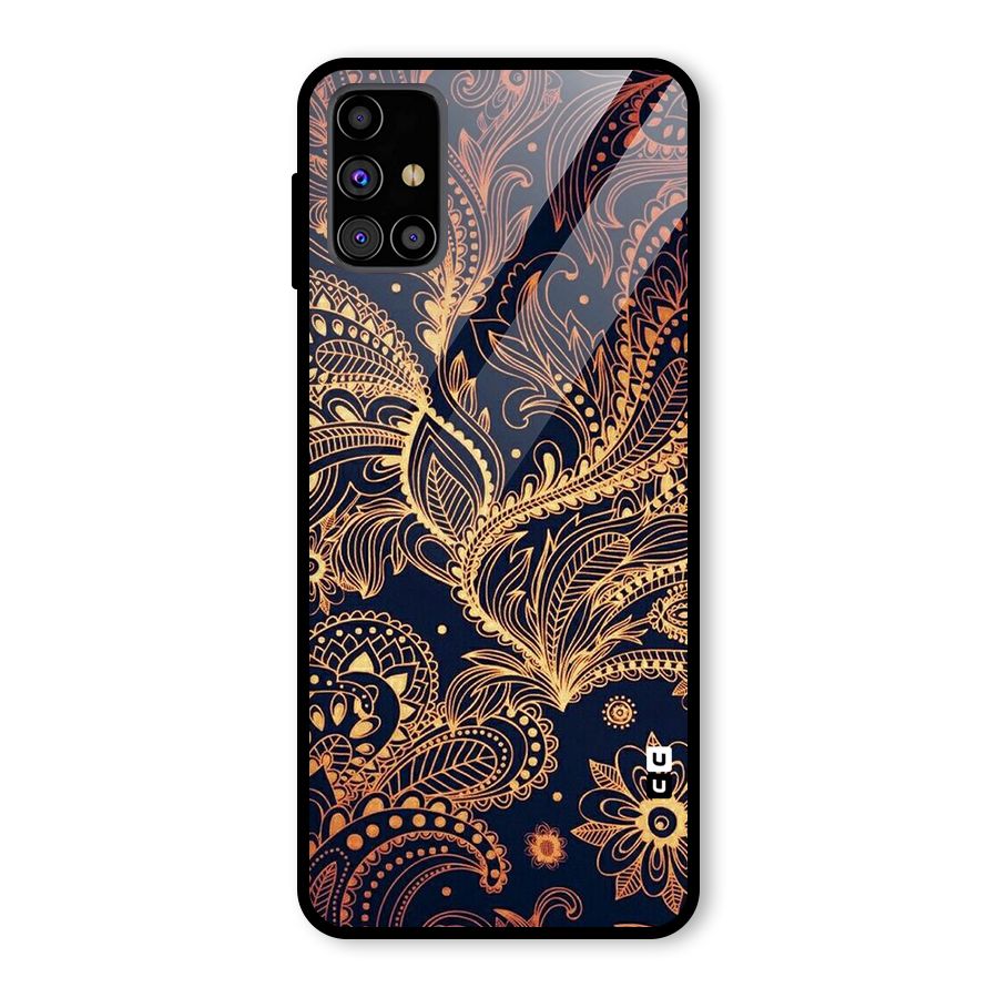Classy Golden Leafy Design Glass Back Case for Galaxy M31s