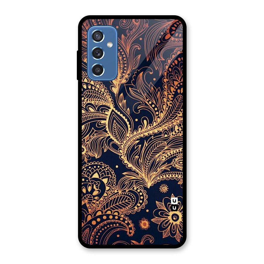 Classy Golden Leafy Design Glass Back Case for Galaxy M52 5G