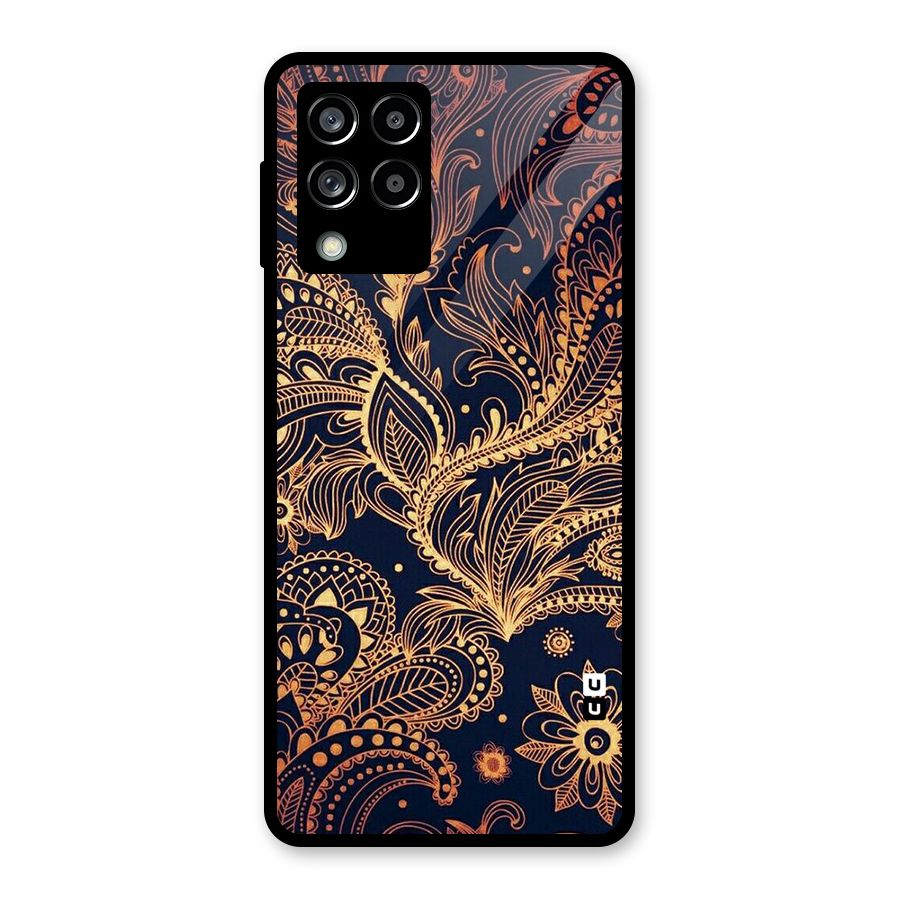 Classy Golden Leafy Design Glass Back Case for Galaxy M53 5G