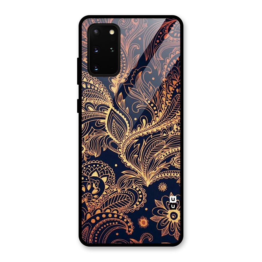 Classy Golden Leafy Design Glass Back Case for Galaxy S20 Plus