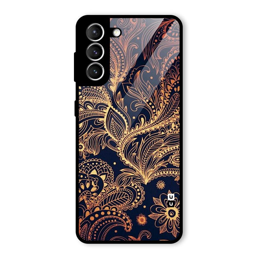 Classy Golden Leafy Design Glass Back Case for Galaxy S21 5G