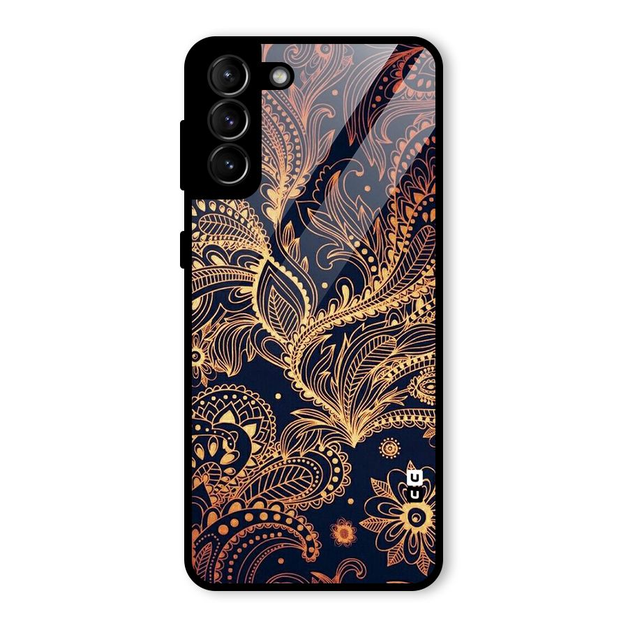 Classy Golden Leafy Design Glass Back Case for Galaxy S21 Plus