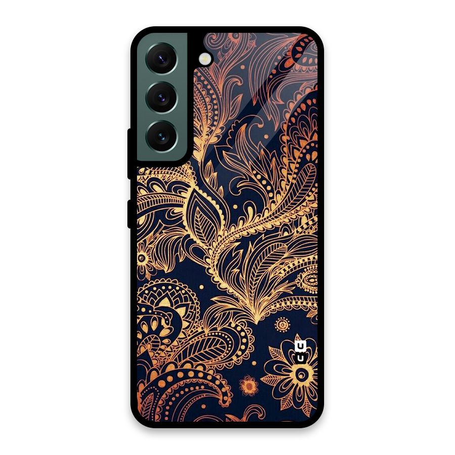 Classy Golden Leafy Design Glass Back Case for Galaxy S22 5G
