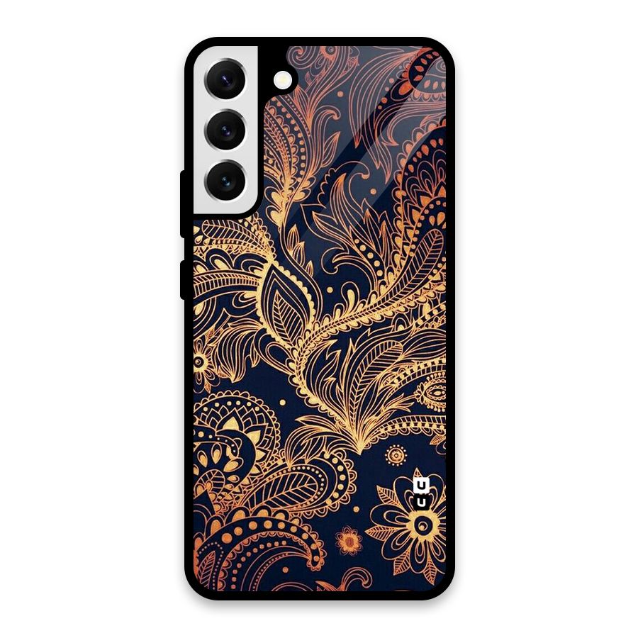 Classy Golden Leafy Design Glass Back Case for Galaxy S22 Plus 5G