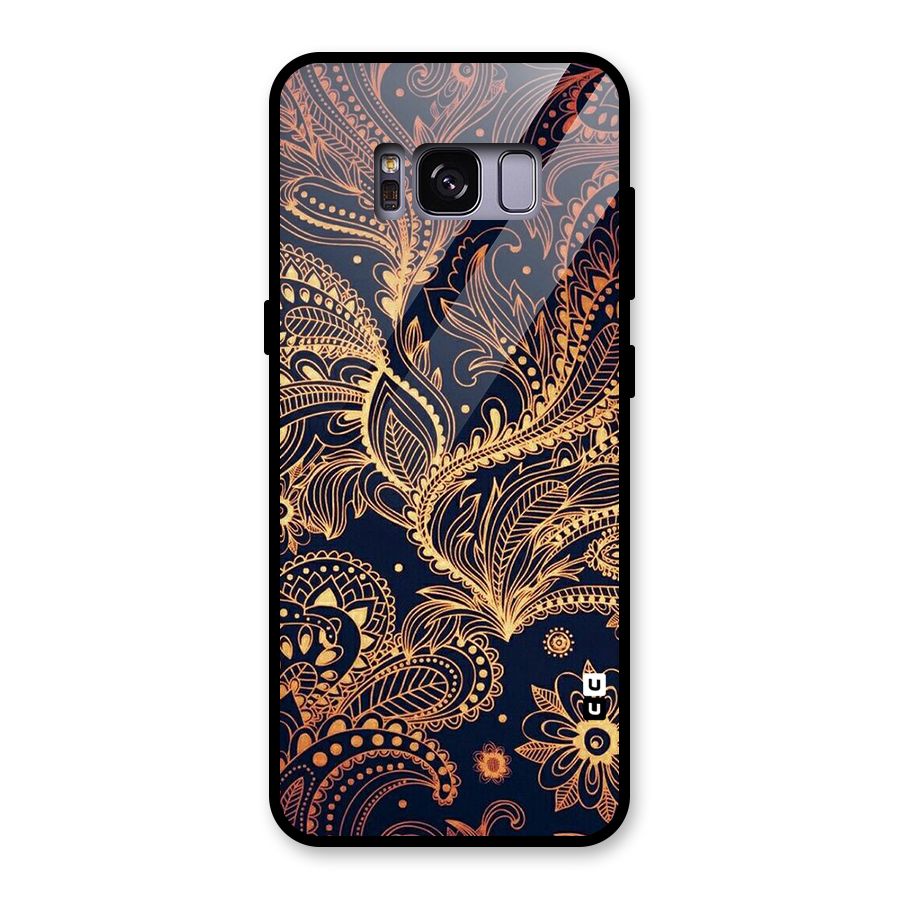 Classy Golden Leafy Design Glass Back Case for Galaxy S8