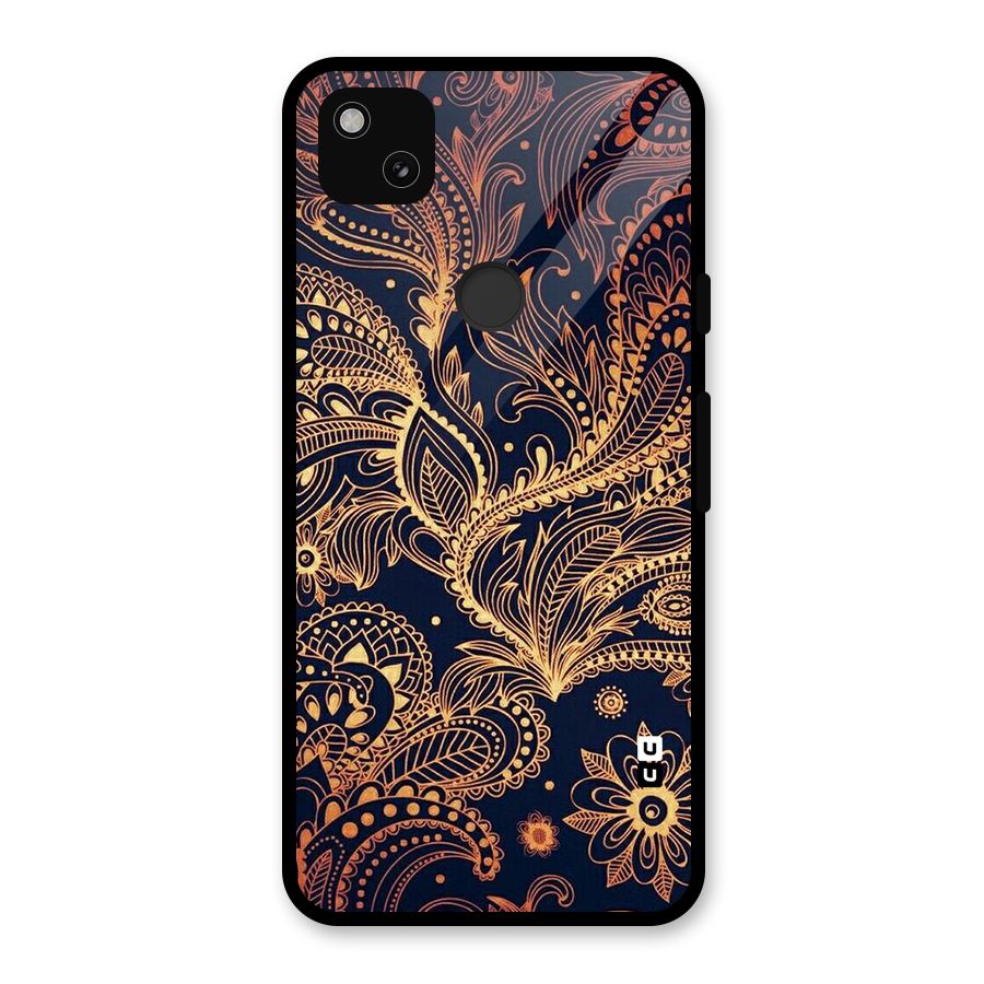 Classy Golden Leafy Design Glass Back Case for Google Pixel 4a