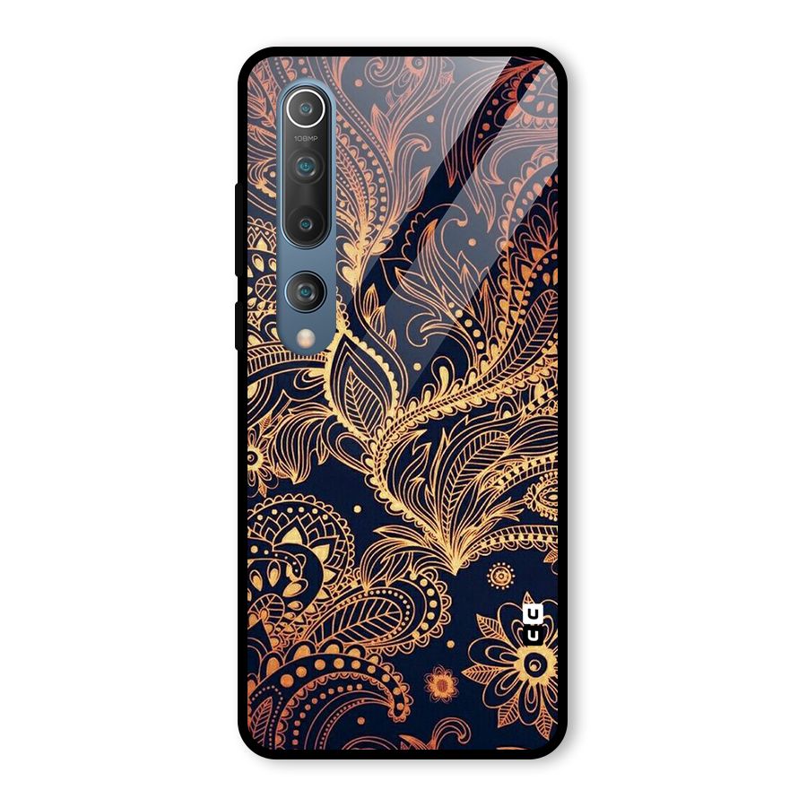 Classy Golden Leafy Design Glass Back Case for Mi 10