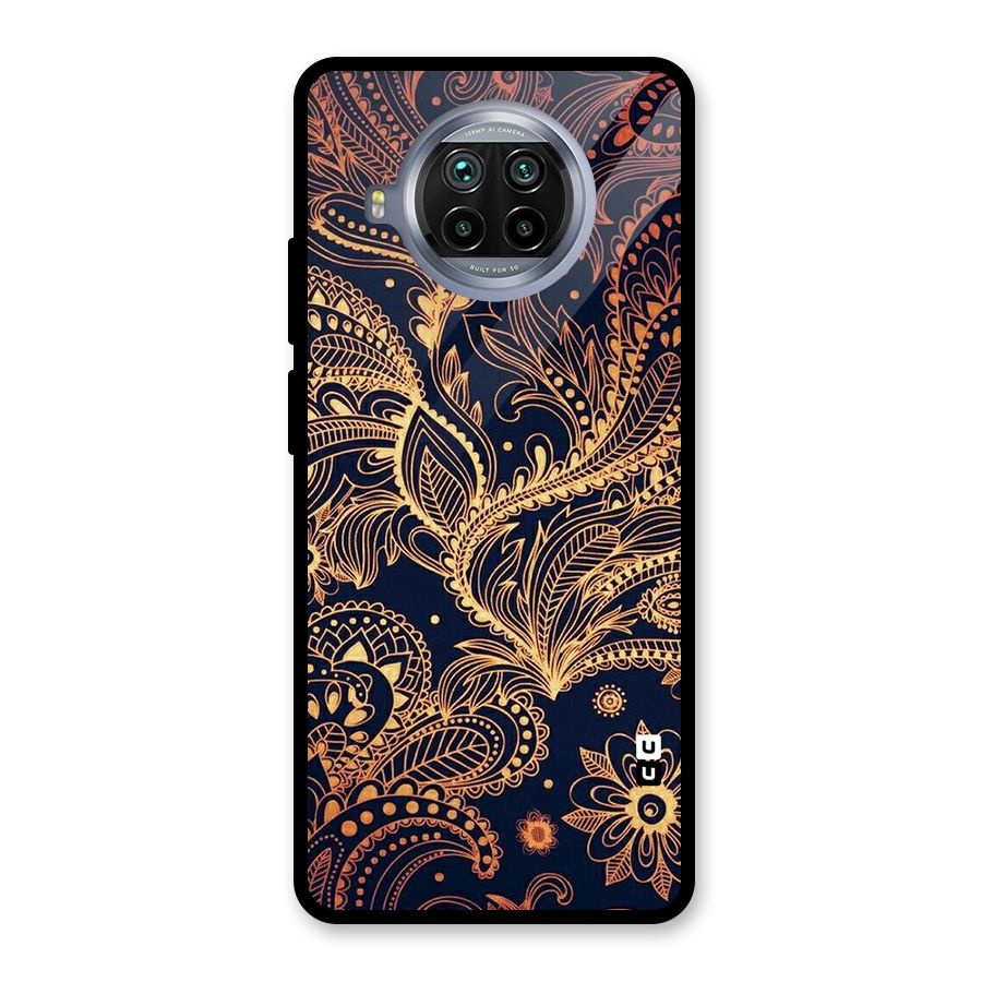 Classy Golden Leafy Design Glass Back Case for Mi 10i