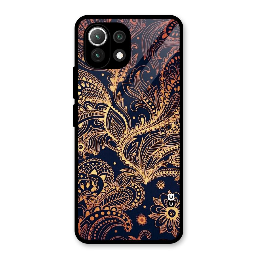 Classy Golden Leafy Design Glass Back Case for Mi 11 Lite