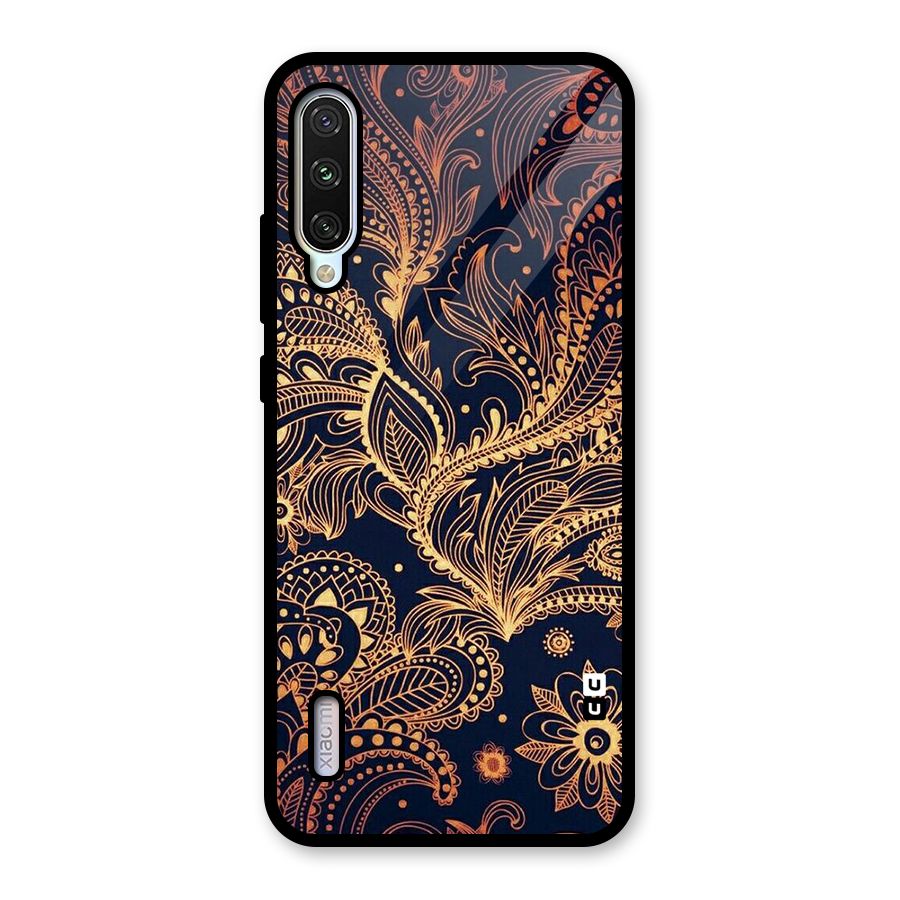 Classy Golden Leafy Design Glass Back Case for Mi A3