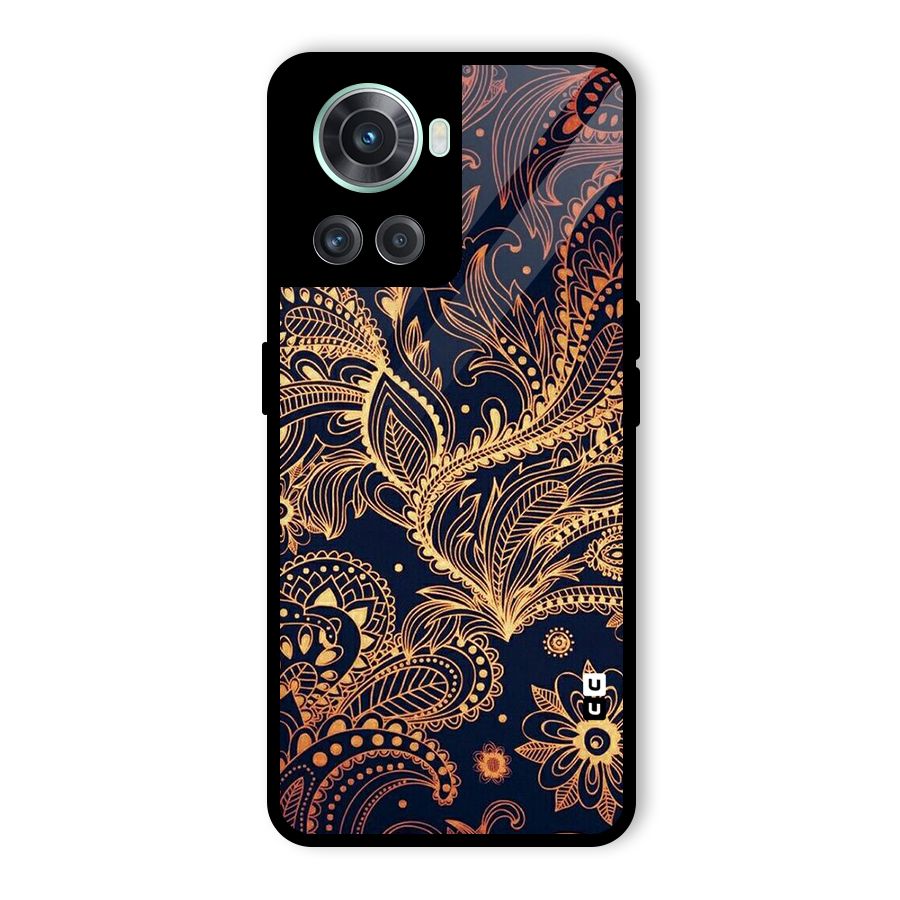 Classy Golden Leafy Design Glass Back Case for OnePlus 10R
