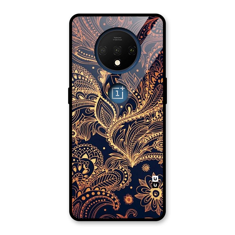 Classy Golden Leafy Design Glass Back Case for OnePlus 7T