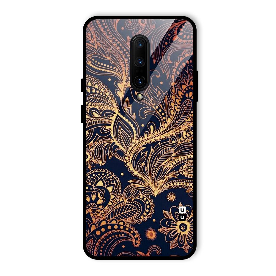 Classy Golden Leafy Design Glass Back Case for OnePlus 7 Pro