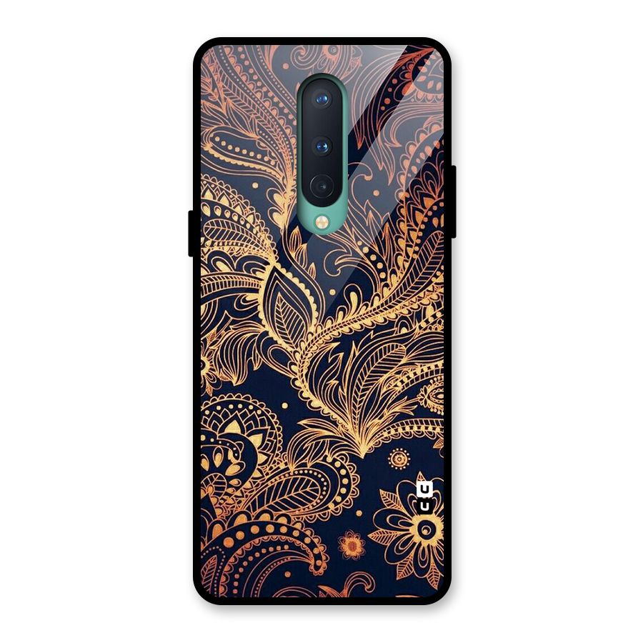 Classy Golden Leafy Design Glass Back Case for OnePlus 8