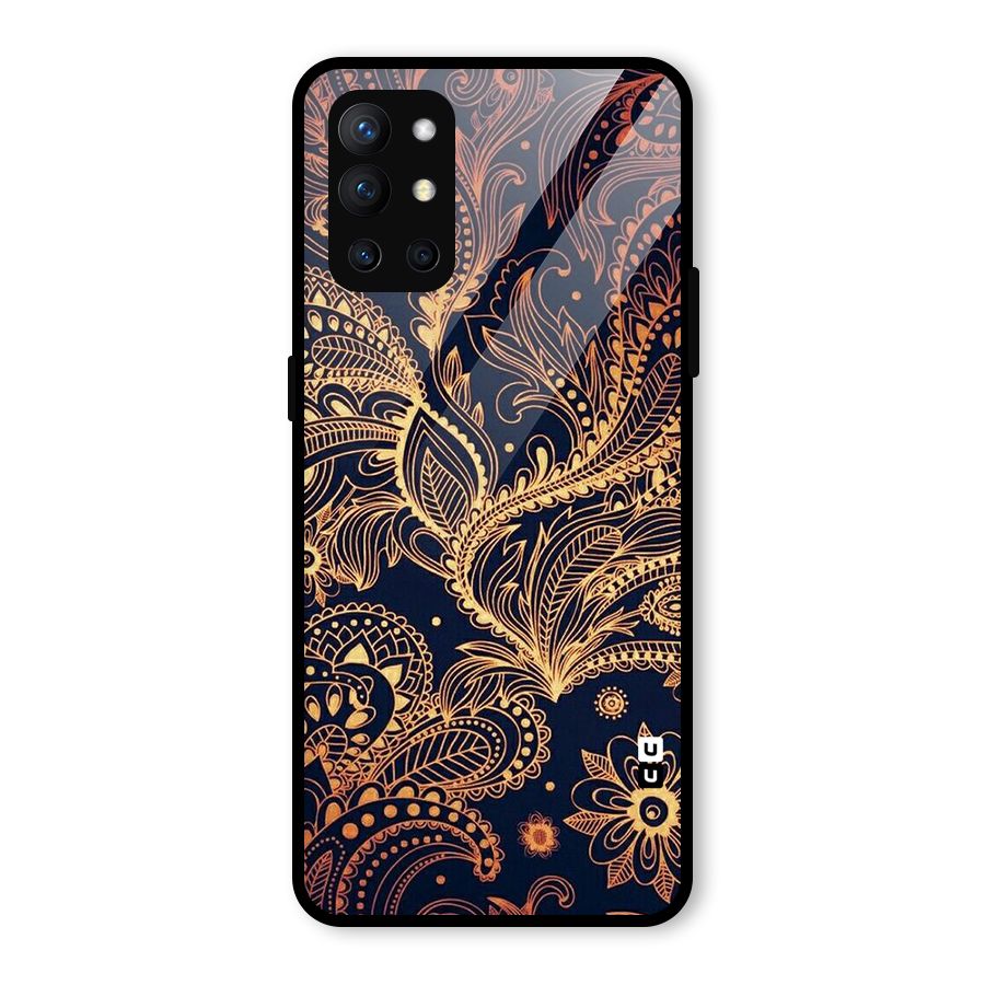 Classy Golden Leafy Design Glass Back Case for OnePlus 9R